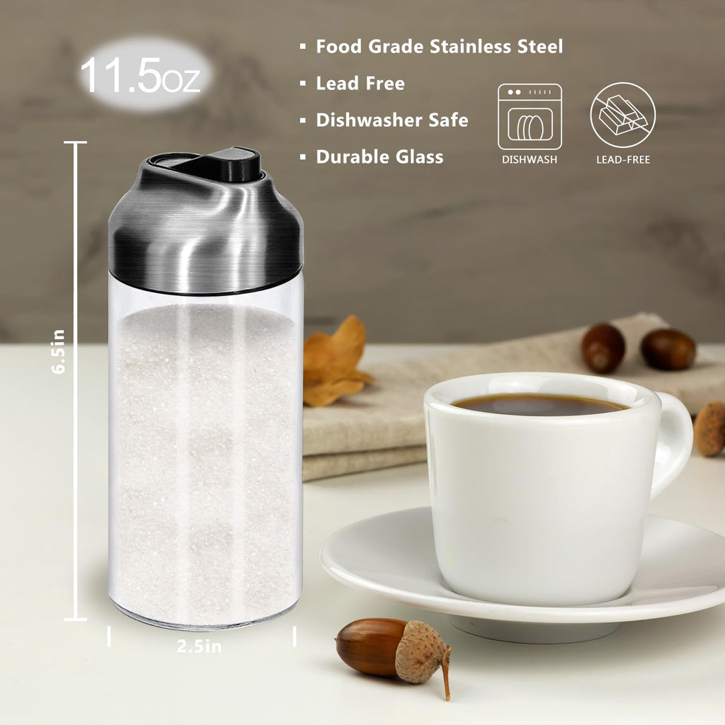 Aelga 12 OZ Glass Sugar Dispenser with Pour Spout, Weighted Pourer, for Coffee,Tea and Baking