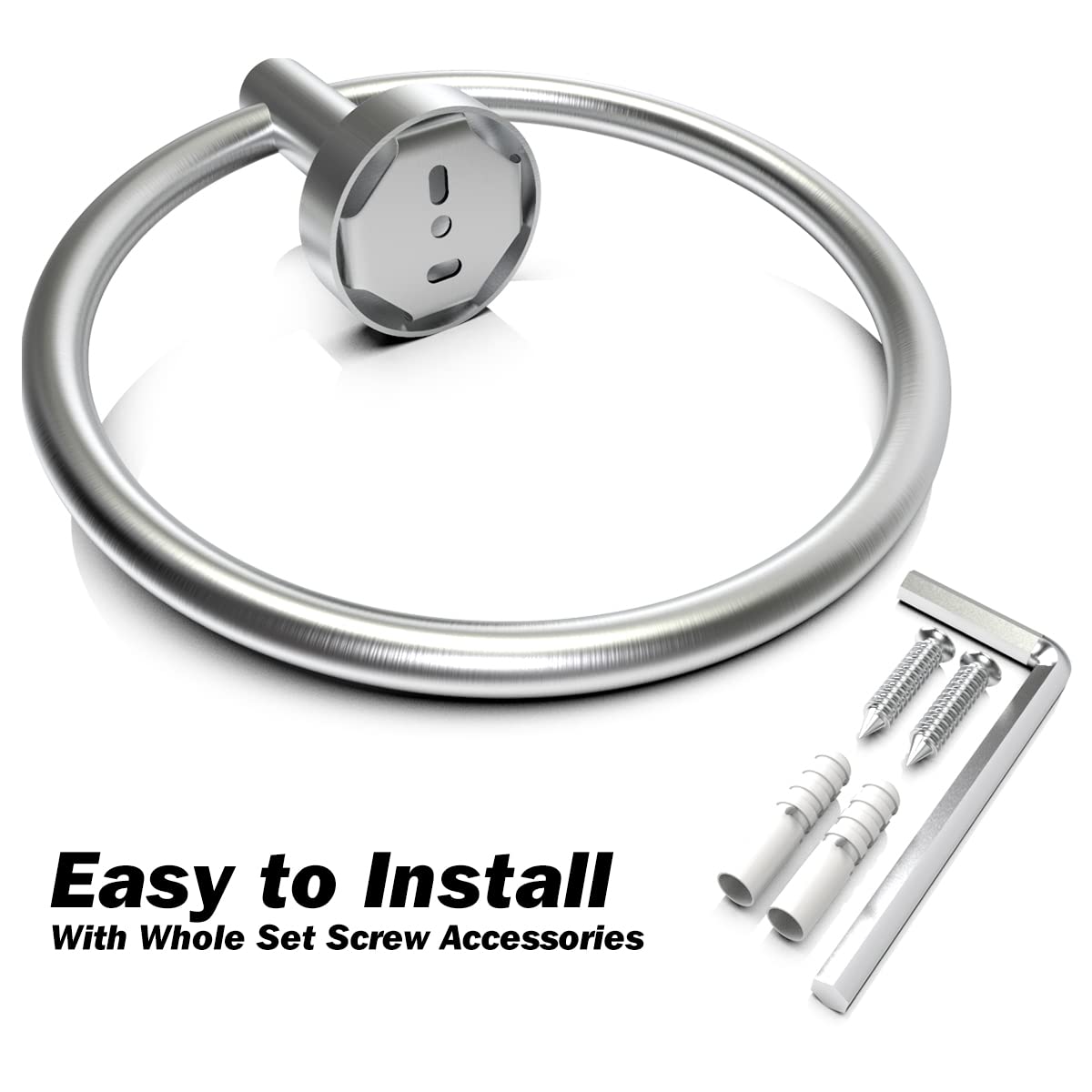 AUHSSAN Toilet Paper Holder and Towel Ring, 2Pcs Bathroom Accessories Hardware Set Wall Mounted Hand Towel Holder Thicken SUS 304 Stainless Steel Brushed Nickel