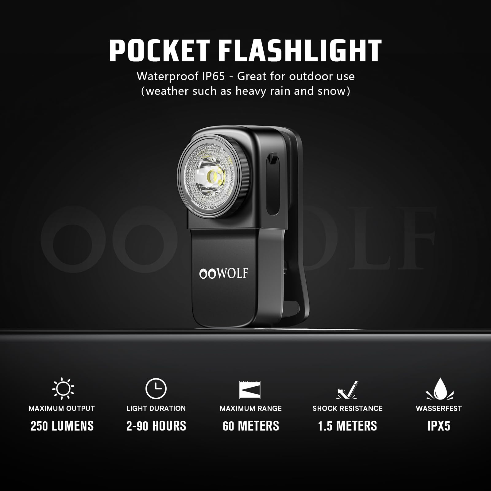 OOWOLF LED Flashlight Rechargeable Super Bright, EDC Flashlight with Flood, Red Light, Waterproof Pocket Light, Easy to Magnetic Attach and Clip-on for Hiking, Working and Daily Use, Camping Emergency