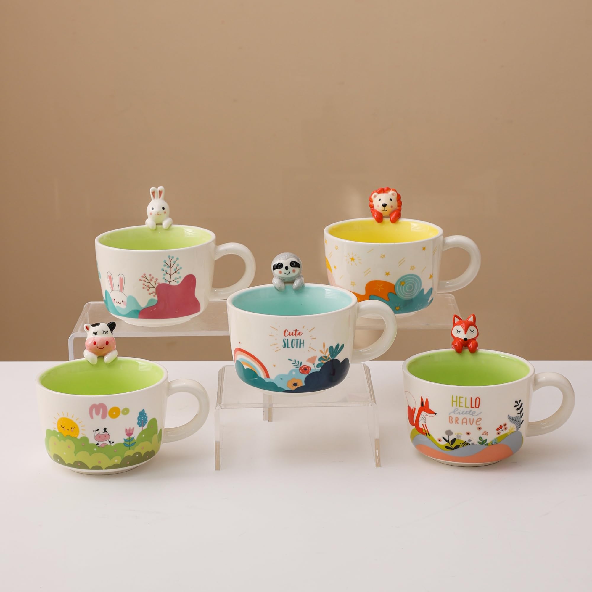 lpylxingyan Cute 3D Animal Coffee Mugs: Funny Handmade Ceramics Cups with Rabbit, Cow, Sloth, Fox, Lion for Kids Gift. (rabbit)