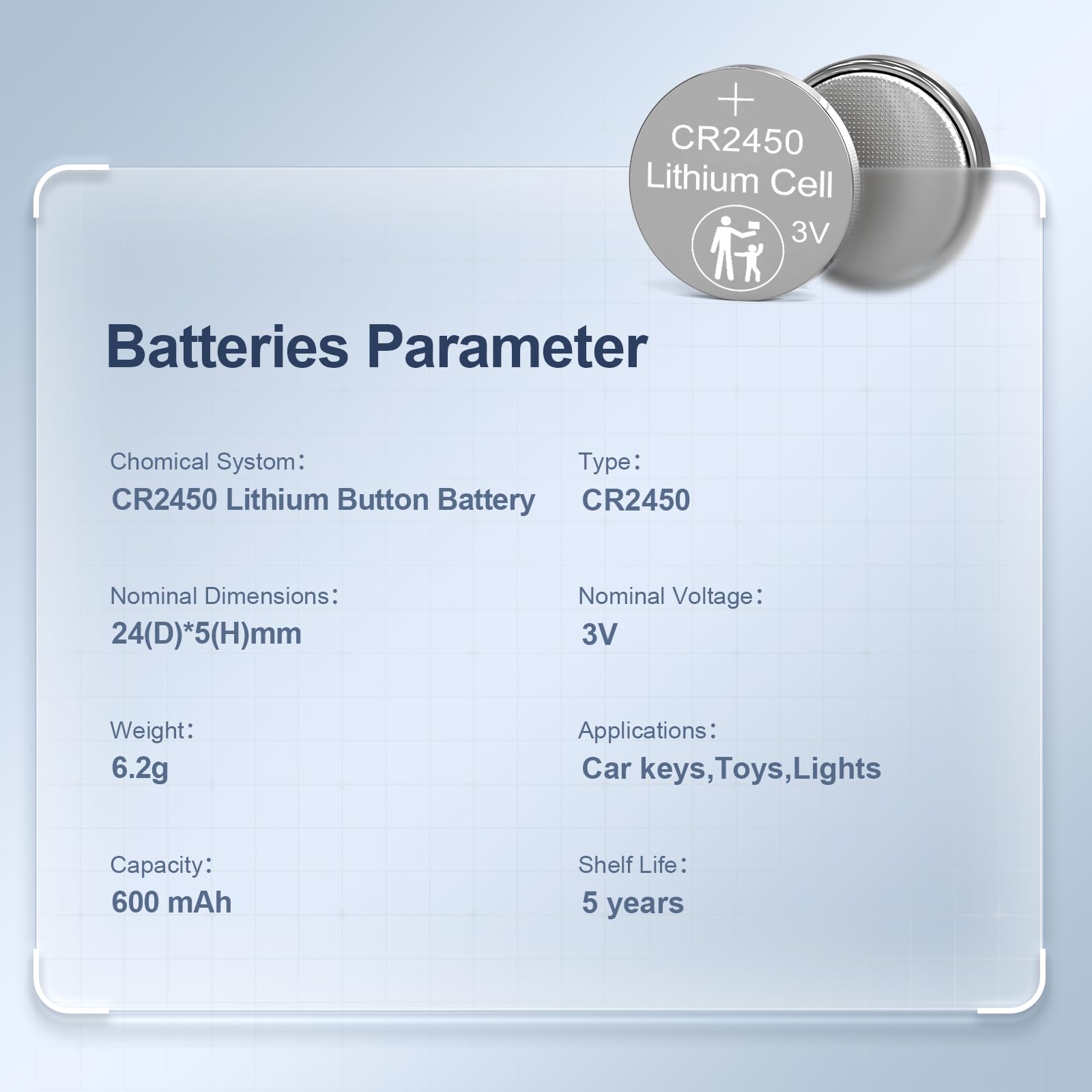 CR2450 Lithium Baxttery CR 2450 DL2450 ECR2450 5029LC BR2450V 2450 3V Pile for Flameless Candles 50PCS
