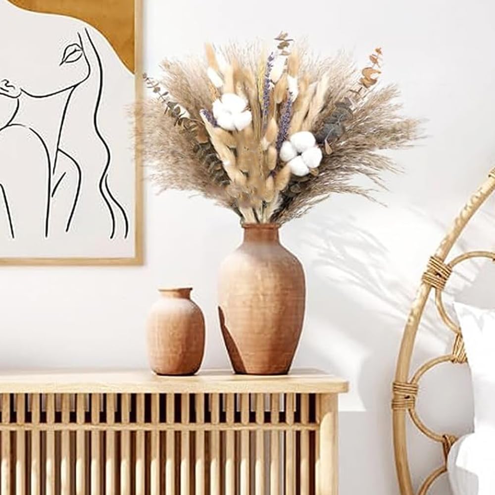 Natural Dried Flower Bouquet - Pampas Grass, Cotton Stems, Bunny Tails, Eucalyptus, Lavender & Wheat - Rustic Boho Decor for Home, Fall Decorations for Home, Wedding, or Gift