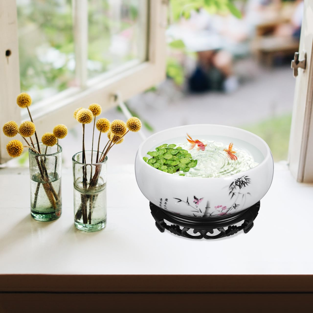 YARNOW Hydroponic Ceramic Planter Pot with Base 6.88 Inch Porcelain Flower Pot for Indoor Succulent Plants Orchid Bonsai Home and Office Garden Decor
