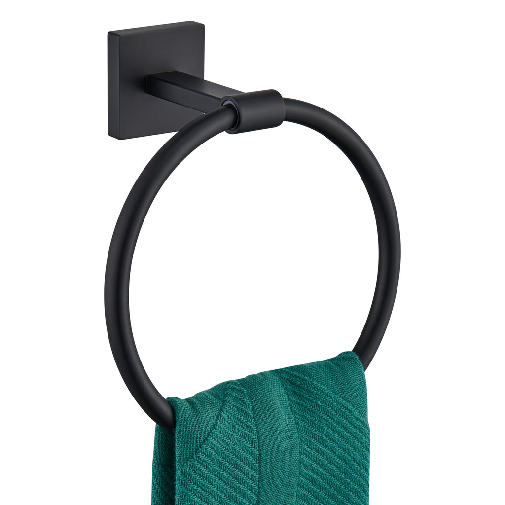 KOKOSIRI Towel Ring Matte Black Bath Towel Hanger Bathroom Hardware Hand Towels Holder Rack Wall Mounted Stainless Steel, B3010BK