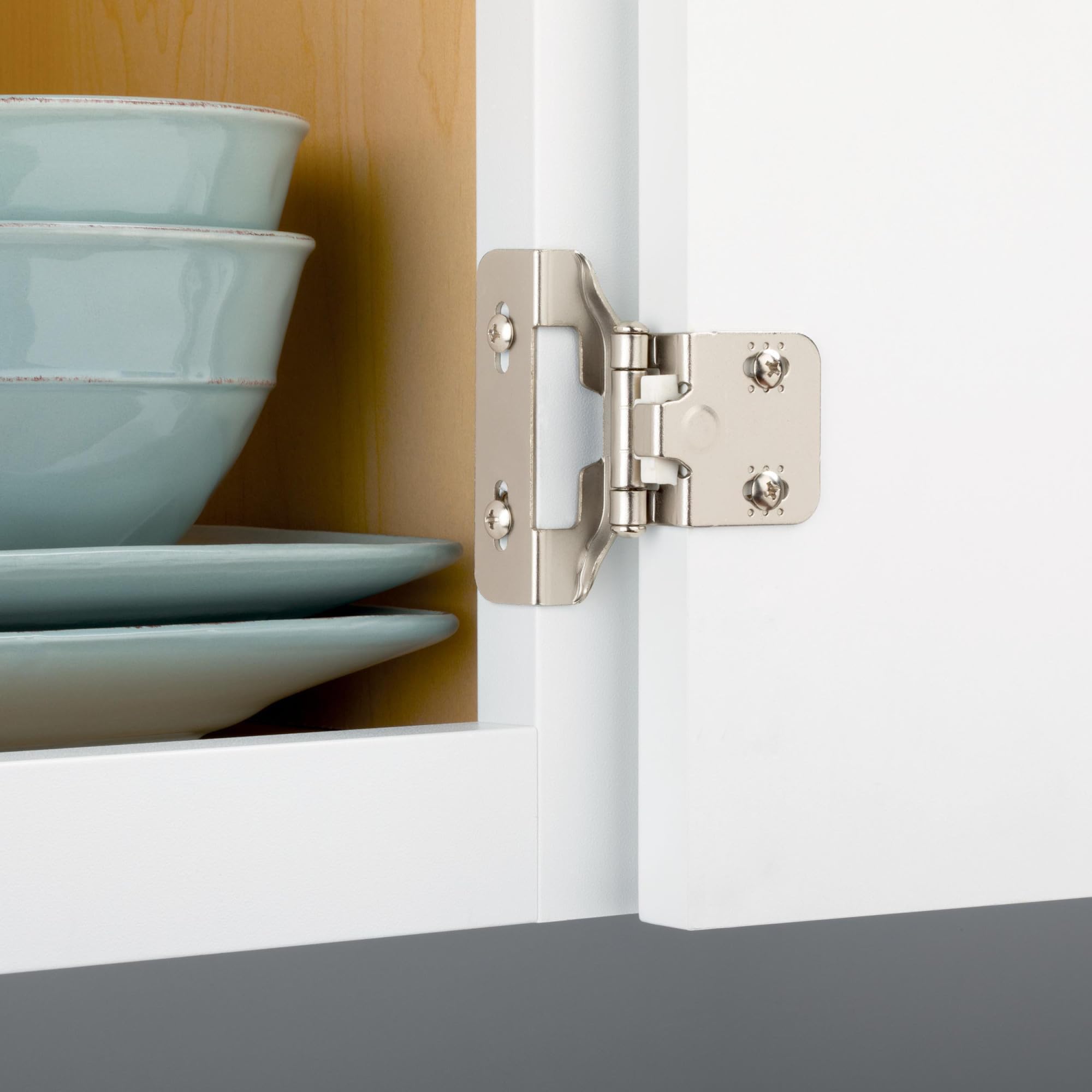 Franklin Brass (10-Pack) Self-Closing Cabinet Hinges Semi-Wrap 1/4' Overlay for Cabinet Doors Kitchen/Cabinets/Cupboards/Furniture Satin Nickel H01911K-SN-B