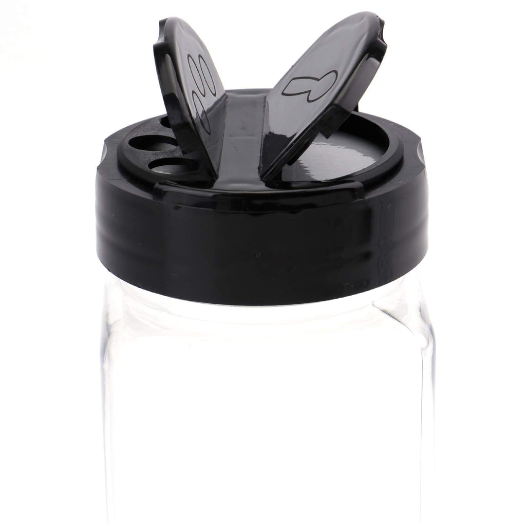 Bekith 16 Pack Plastic Spice Jars Bottles for Storing Spice, Herbs and Powders - 9 Oz BPA Free Plastic Spice Containers with Black Flip Top Cap to Pour or Shaker/Sifter