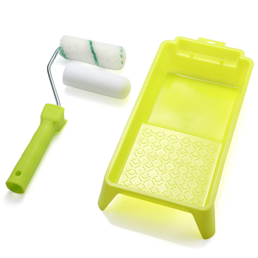 Foam Paint Roller Tray Set,4-Inch Mini Roller Cover Refills with Frame, Paint Tray, Liners, High-Density Foam Small Roller Naps, Bathtub Refinishing Sponge Roller Kit(15Pcs)