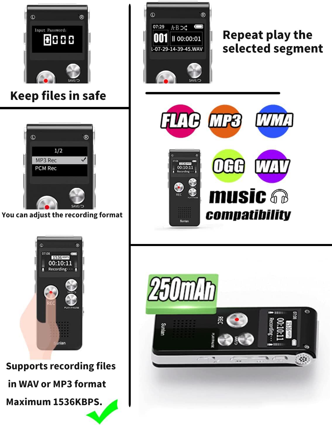 16GB Digital Voice Activated Recorder Sound Audio Recorder Dictaphone for Lectures Meetings by Sunlan