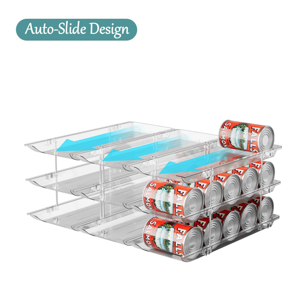 VEGEVIGI Can Storage Organizer for Pantry, Can Holders For Pantry, Canned Goods Food Dispenser, Clear Plastic Soup Can Shelf Rack, 3 Ties