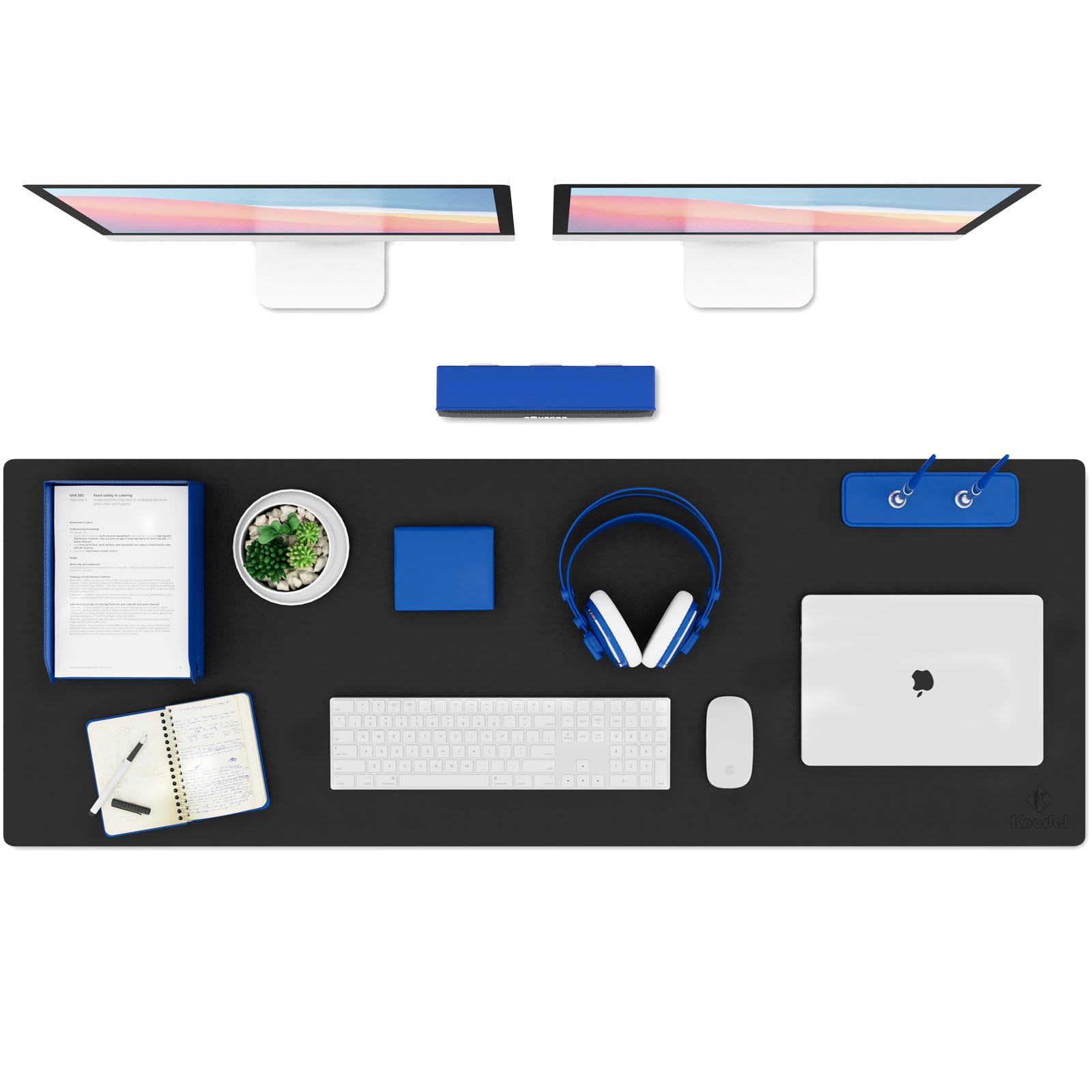 K KNODEL Large Office Leather Desk Mat, Mouse and Keyboard Pad, Computer and Laptop Mat, Desktop Protector and Cover, Writing Pad and Blotter (47.2"x17", Black)
