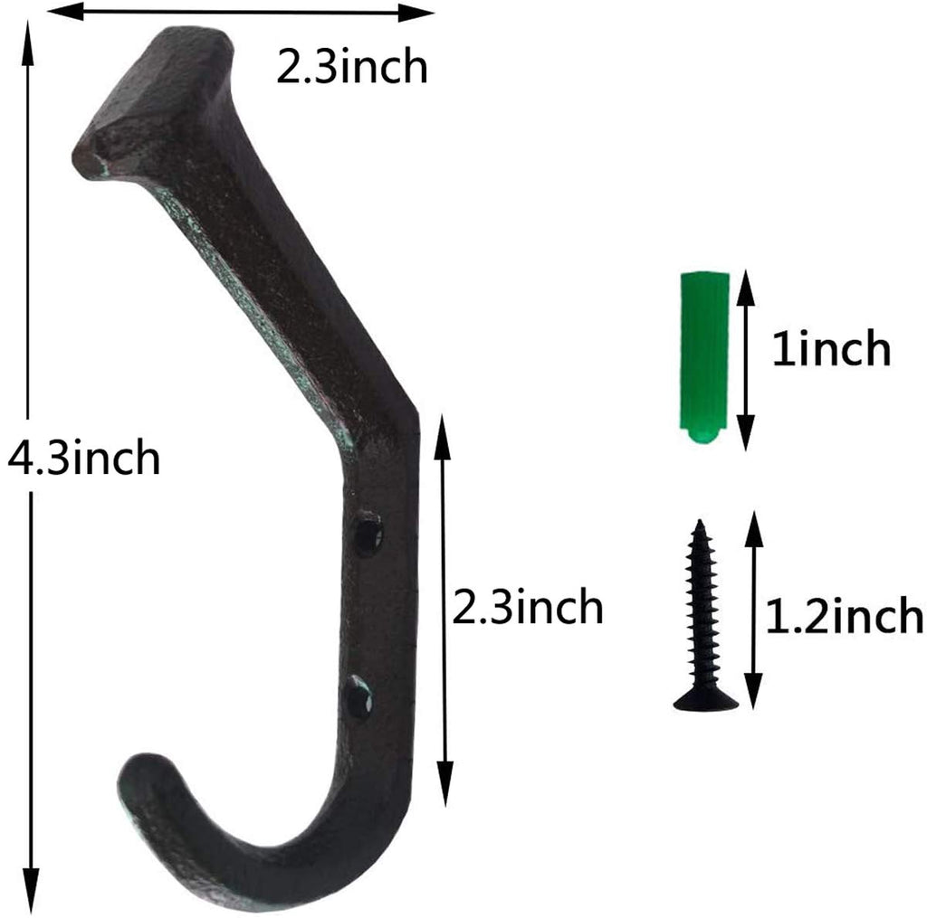 6 Pcs Wall Mounted Railroad Spike Coat Hooks with 12 Screws，Retro Rustic Farmhouse Utility Hanger Hooks for Coat, Scarf, Bag, Towel, Key, Cap, Cup, Hat