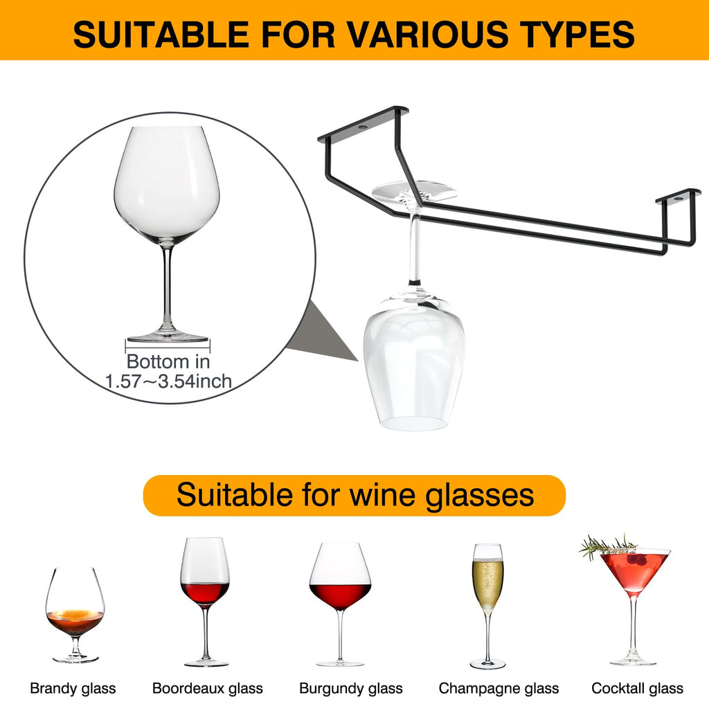 FOMANSH 14-Inch Under Cabinet Wine Glass Rack - Metal Stemware Holder, Single Rail Hanging Rack for Kitchen Bar - Set of 4