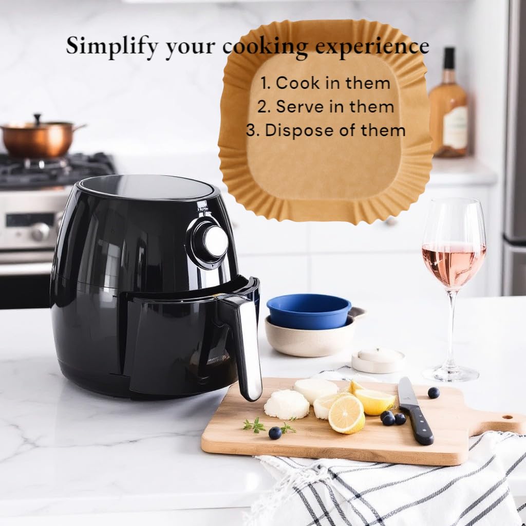 100 Air Fryer Liners - 8" x 8" Non-Stick Parchment Liners and Baking Paper Inserts for 5-8 Quart Air Fryers and 9" Square Pans and Casserole Dishes. from KOOL-EEZ Kitchen