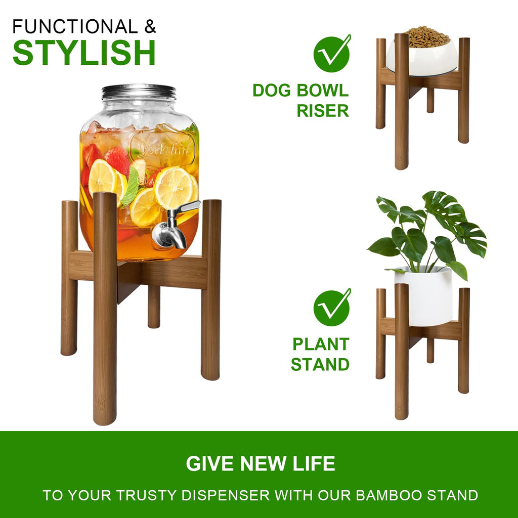 MinBoo Adjustable Drink Dispenser Holder (6-11 Inch), Walnut Bamboo Stand for Water Dispenser, Jug, Jar, Filter Bottle, Cooler, etc.