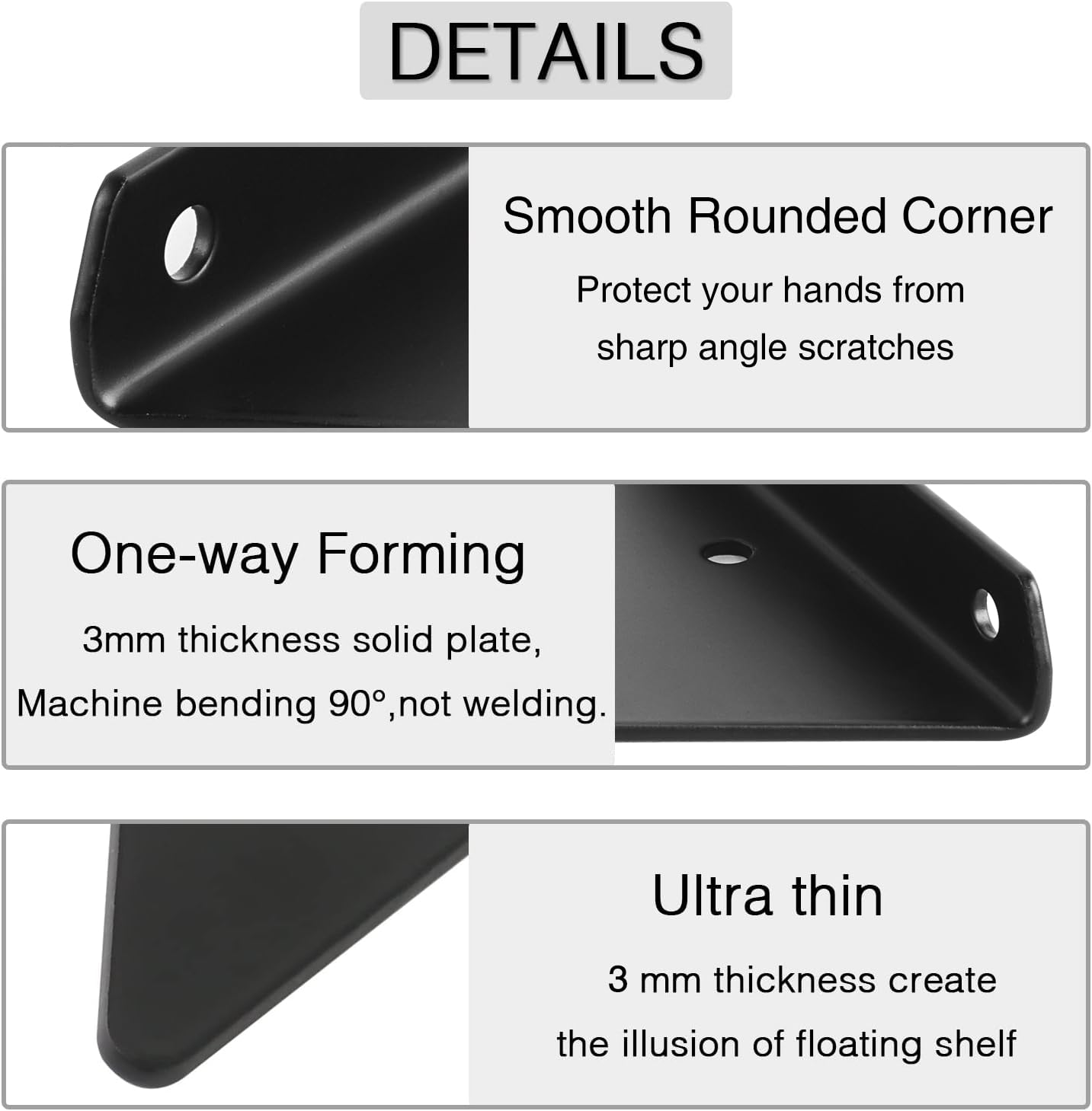 OVOV Triangle Shelf Brackets 3 inch 4 Pack Heavy Duty Floating Shelf Bracket Metal Hidden Brackets for Shelves Decorative Shelves Support （Black