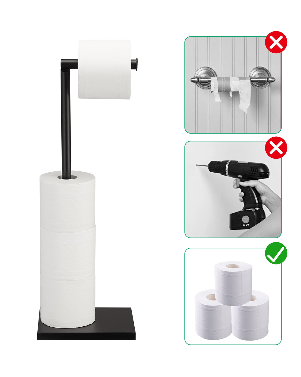 DECLUTTR Black Toilet Paper Holder, Bathroom Toilet Paper Roll Holder Stand with Reserve, Toilet Paper Holder Free Standing with Storage