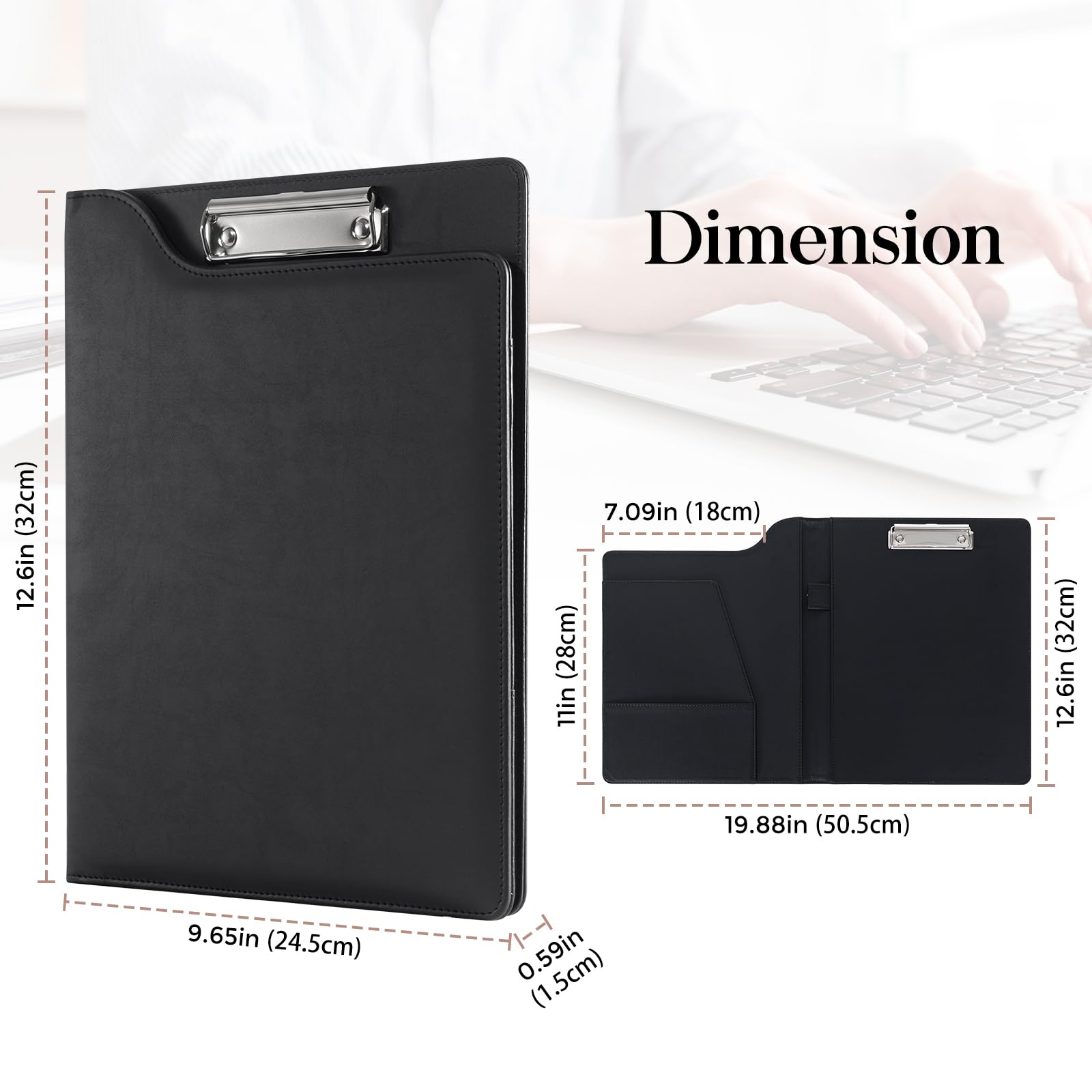ProCase Clipboard Folder Portfolio, A4 Leather Padfolio Clipboard, Business Portfolio Clipboard Folder Professional Portfolio for Interview Resume Office Conference -Black