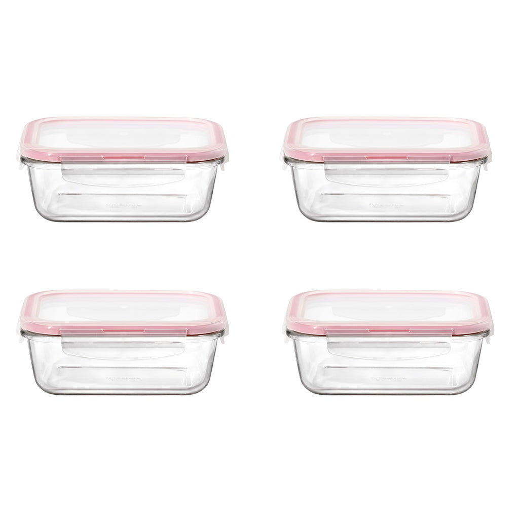 STARFRIT LocknLock 8-Piece Borosilicate Glass Container Set - 4 x 21oz/630ml - Airtight & Leakproof - 4-Sided Locking Lid