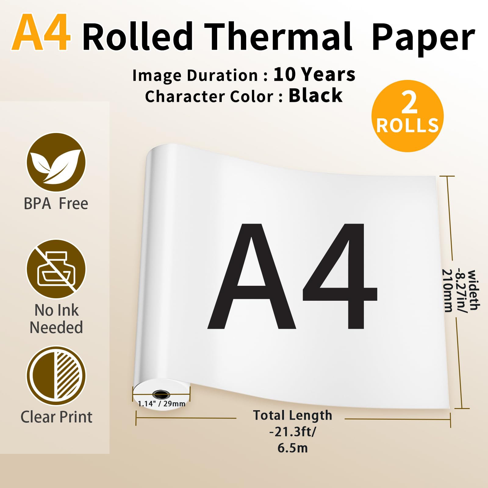 Phomemo A4 Thermal Printer Paper, M832 Printer Paper 8.27"x11.69" Compatible with Zoolion Phomemo Itari JADENS HPRT MUNBYN ASprink M833 M834 M836 MT810 and Other Portable Thermal Printer, 2 Rolls