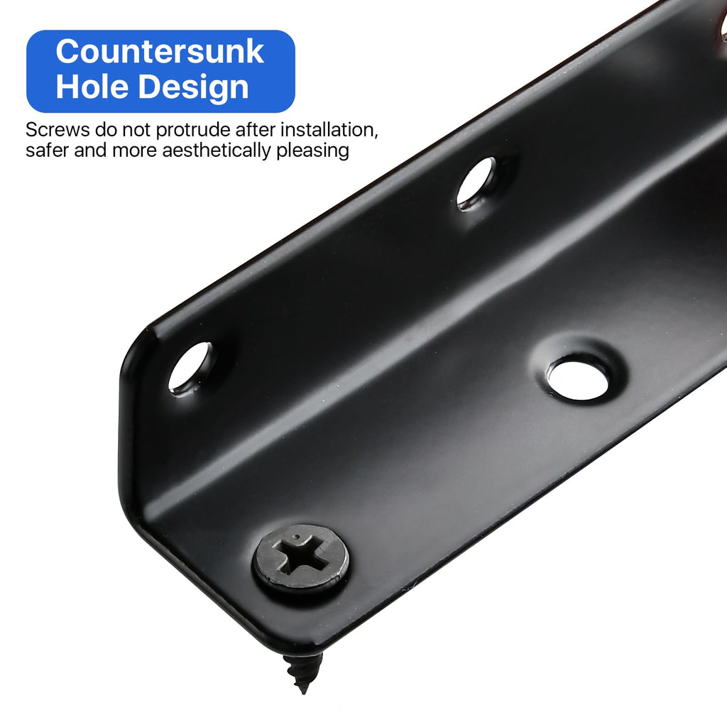 Worldity 15 Pcs Corner Brace, 3.15 x 0.78 Inch Black L Bracket, Stainless Steel Corner Bracket with 90 Pcs Screws, 90 Degree Black Angle Bracket for Wooden Furniture, Shelf, Bed, Desk, Chair