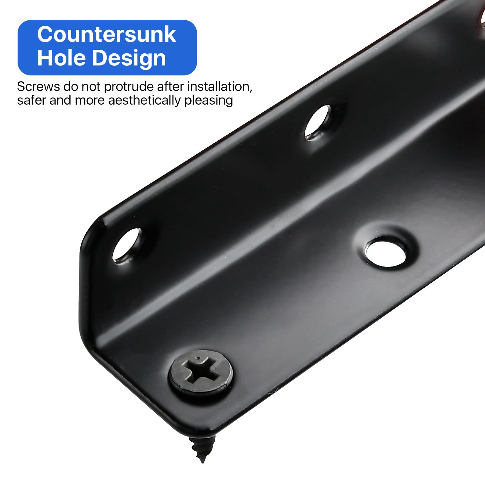 Worldity 15 Pcs Corner Brace, 3.15 x 0.78 Inch Black L Bracket, Stainless Steel Corner Bracket with 90 Pcs Screws, 90 Degree Black Angle Bracket for Wooden Furniture, Shelf, Bed, Desk, Chair