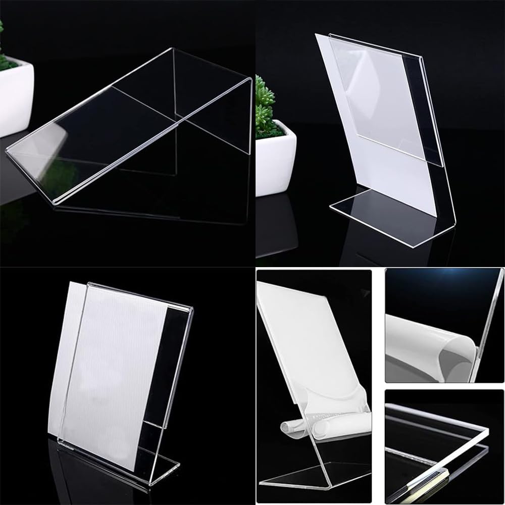 20-Pack A6 (4 x 6 Inch) Clear Acrylic Sign Holders, Acrylic Photo Frame, Vertical Slanted Back Brochure Display Stand, Transparent Flyer Holder for Office Restaurant Desktop (Vertical).