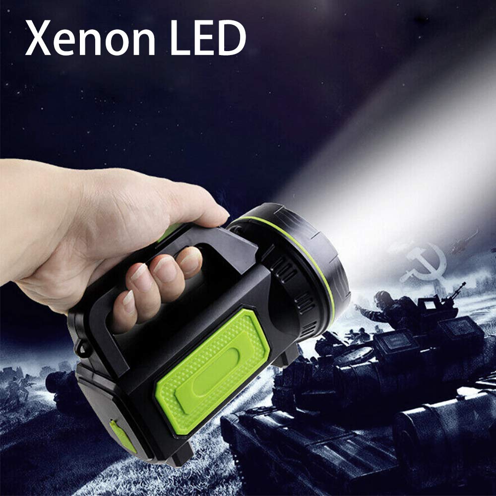 Super Bright Spotlight, Rechargeable Flashlight 6000mah Led Torch with Side Light Searchlight High Power Waterproof Handheld Flashlight for Camping Emergency Hiking Hunting
