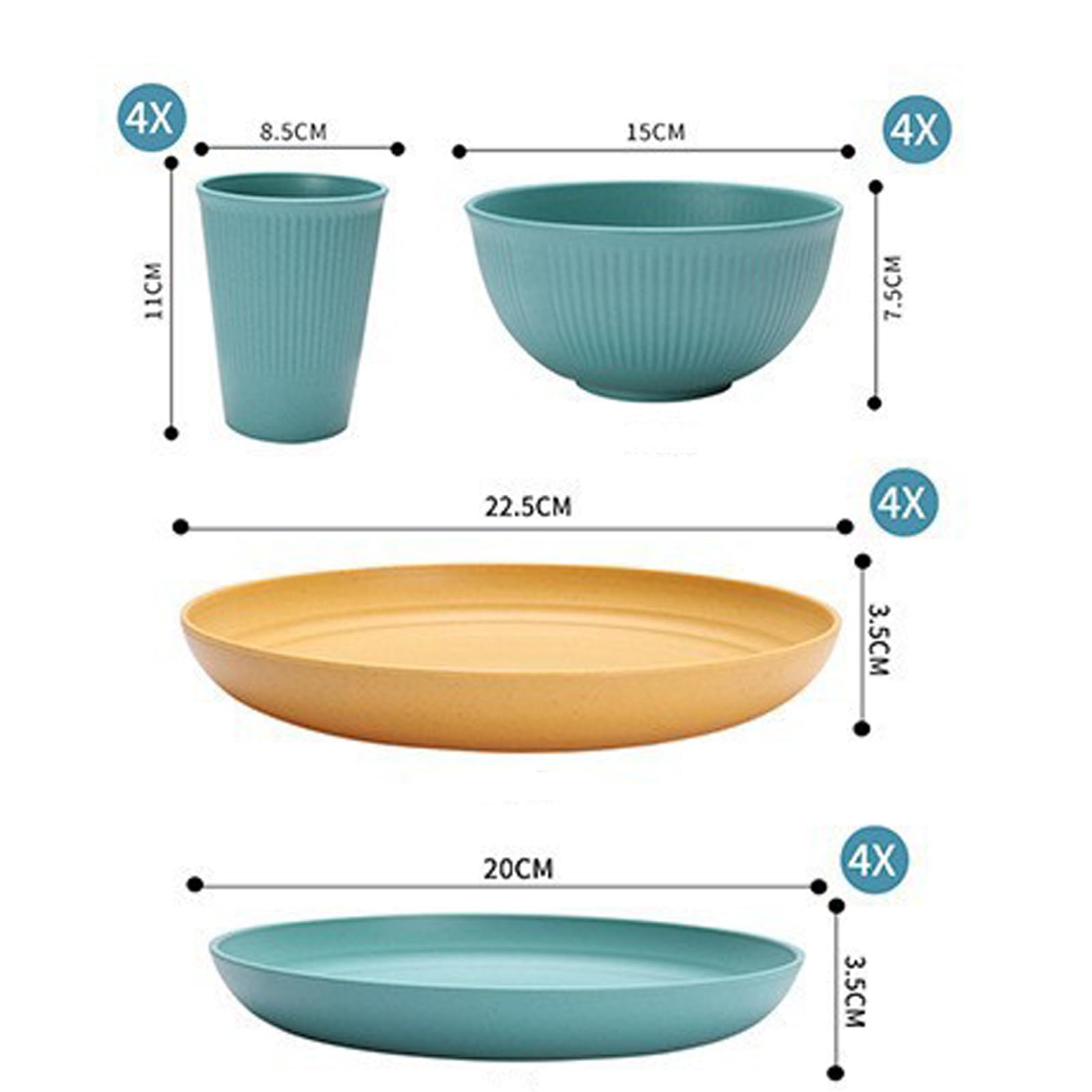 16 Pieces Bowl Set Tablewares, Wheat Straw Plates,Lightweight Degradable Dinner Plates Set,Bowls, Cups, Tablewares Set, Dishwasher Safe Dinnerware Set, Unbreakable Salad Plates