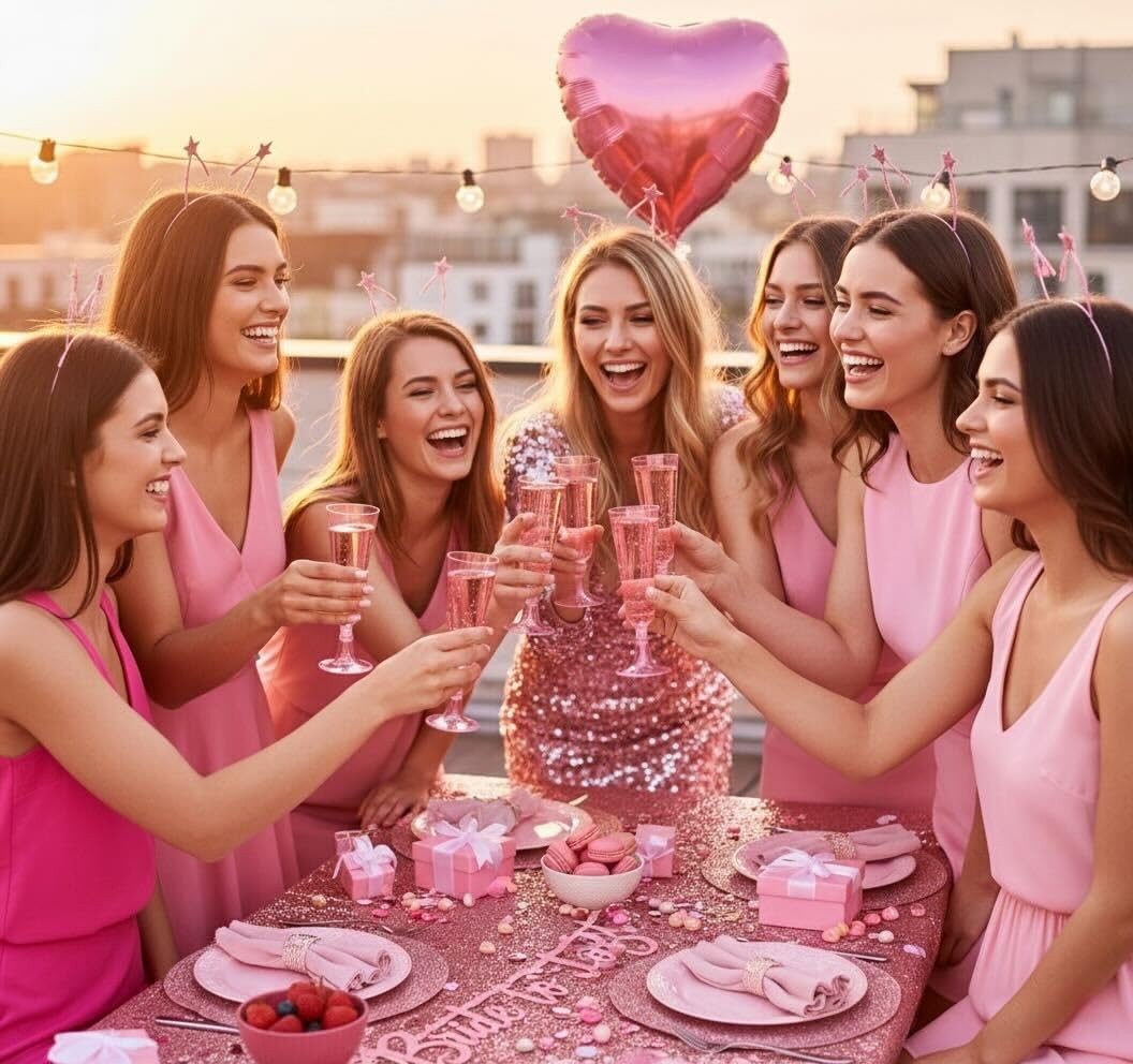 MATANA 50 Plastic Champagne Flutes Pink Glitter 5 oz/ 150ml - Reusable Champagne Glasses, Cocktail Glasses, Mimosa Glasses for Cocktails, Dessert, Wine - Toasting Glasses for Parties, Weddings