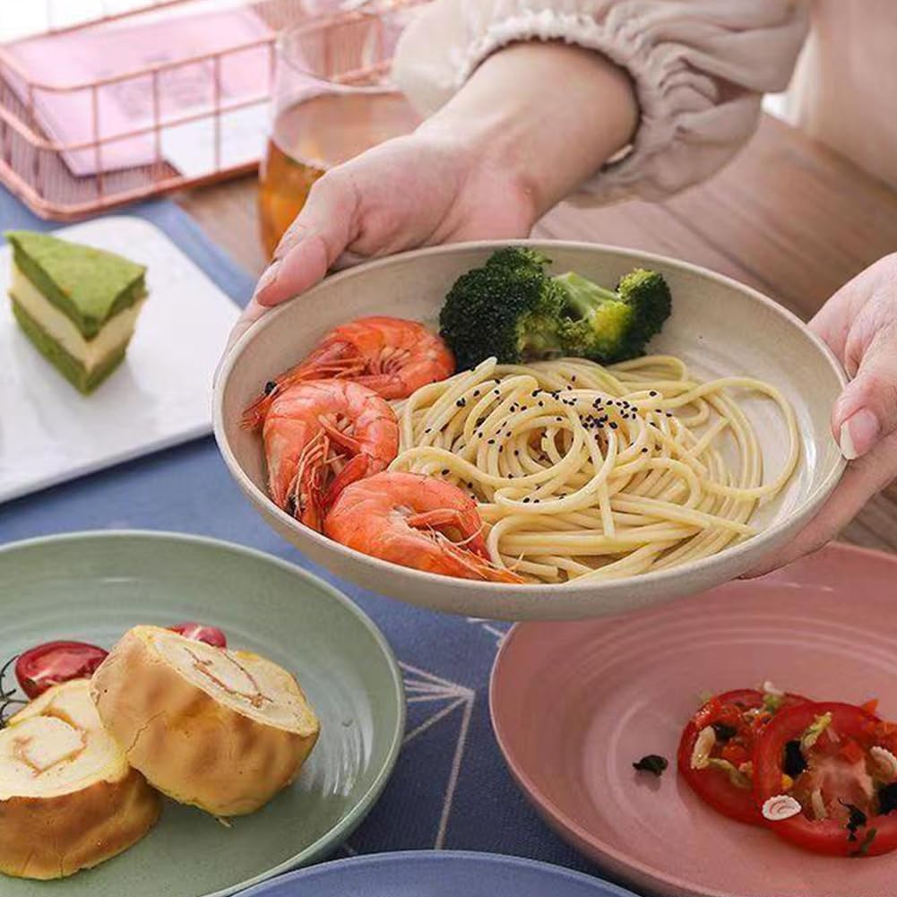 8 Pieces 9 Inch Plates, 23cm Plates, Wheat Stalk Dinner Plates, Wheat Straw Plates, Reusable Plastic Plates for Salad, Fruits, Cake, Snacks - Safe, BPA Free Health