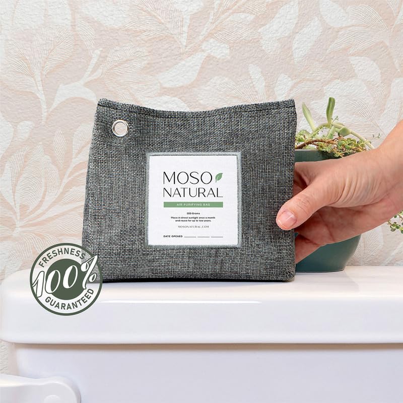 Moso Natural Air Purifying Bag 300g. A Scent Free Odor Eliminator for Closets, Bathrooms, Laundry Rooms, Pet Areas. Premium Moso Bamboo Charcoal Odor Absorber. Freestanding Design.