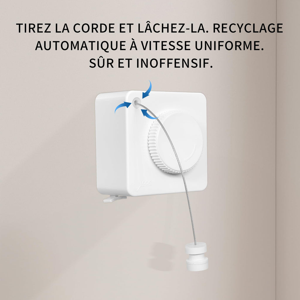 JOOM Retractable Clothesline Heavy Duty Clothes Drying Laundry Line Wall Mounted Easy Hanging Clothes Drying Laundry Line Retracting Hanging Lock to Prevent Sagging (Square,White)