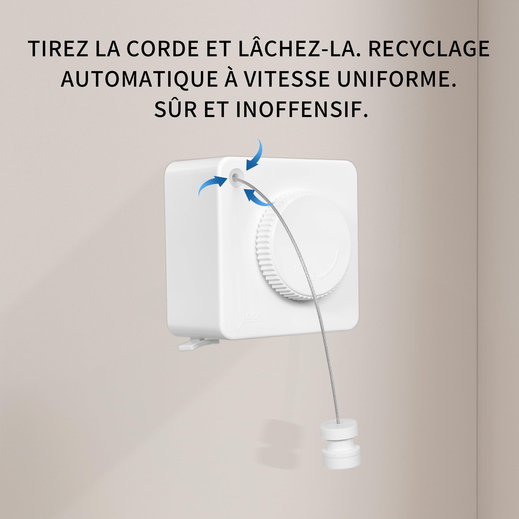 JOOM Retractable Clothesline Heavy Duty Clothes Drying Laundry Line Wall Mounted Easy Hanging Clothes Drying Laundry Line Retracting Hanging Lock to Prevent Sagging (Square,White)