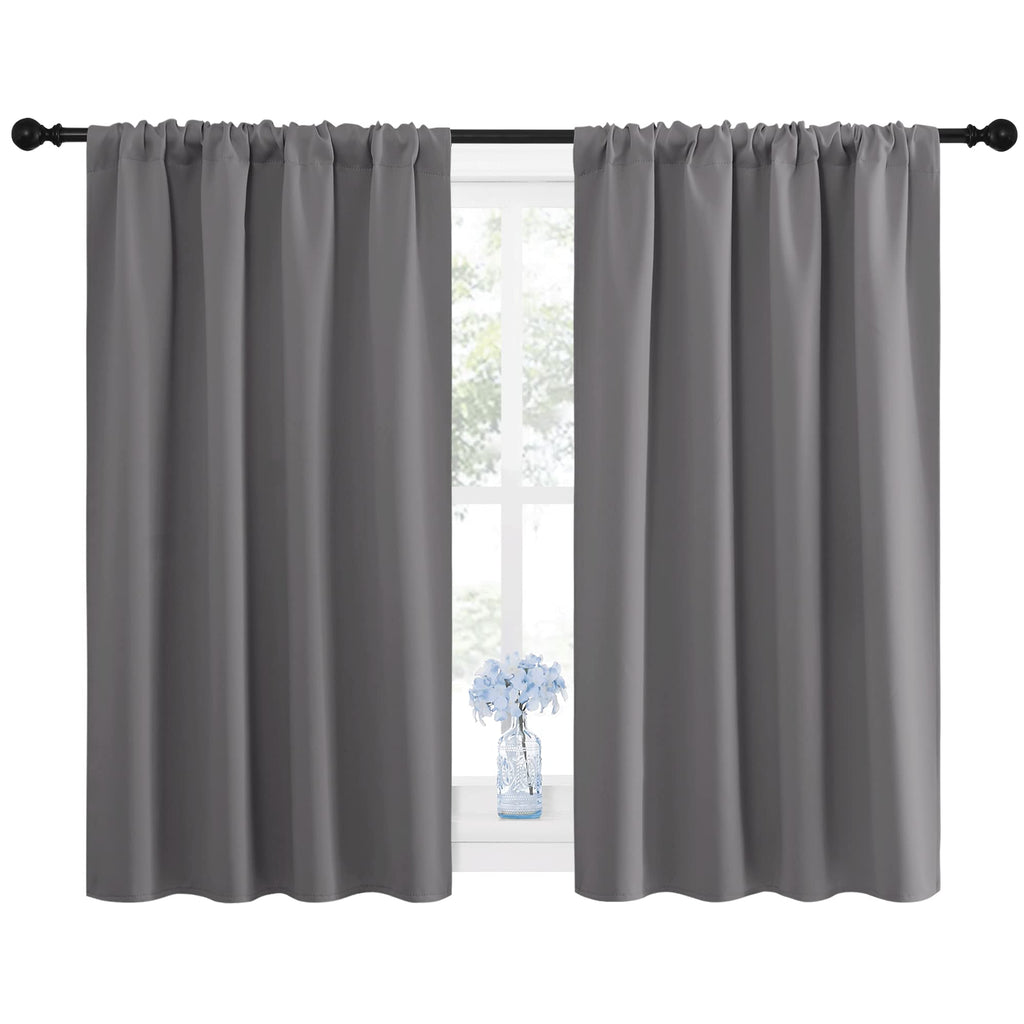 NICETOWN Blackout Curtains 45 Inches Long Thermal Insulated for Bedroom, Room Darkening Window Curtains 2 Panels for Kitchen, Short Drapes Privacy Rod Pocket for Closet/Bunk Bed (W42 x L45, Grey)