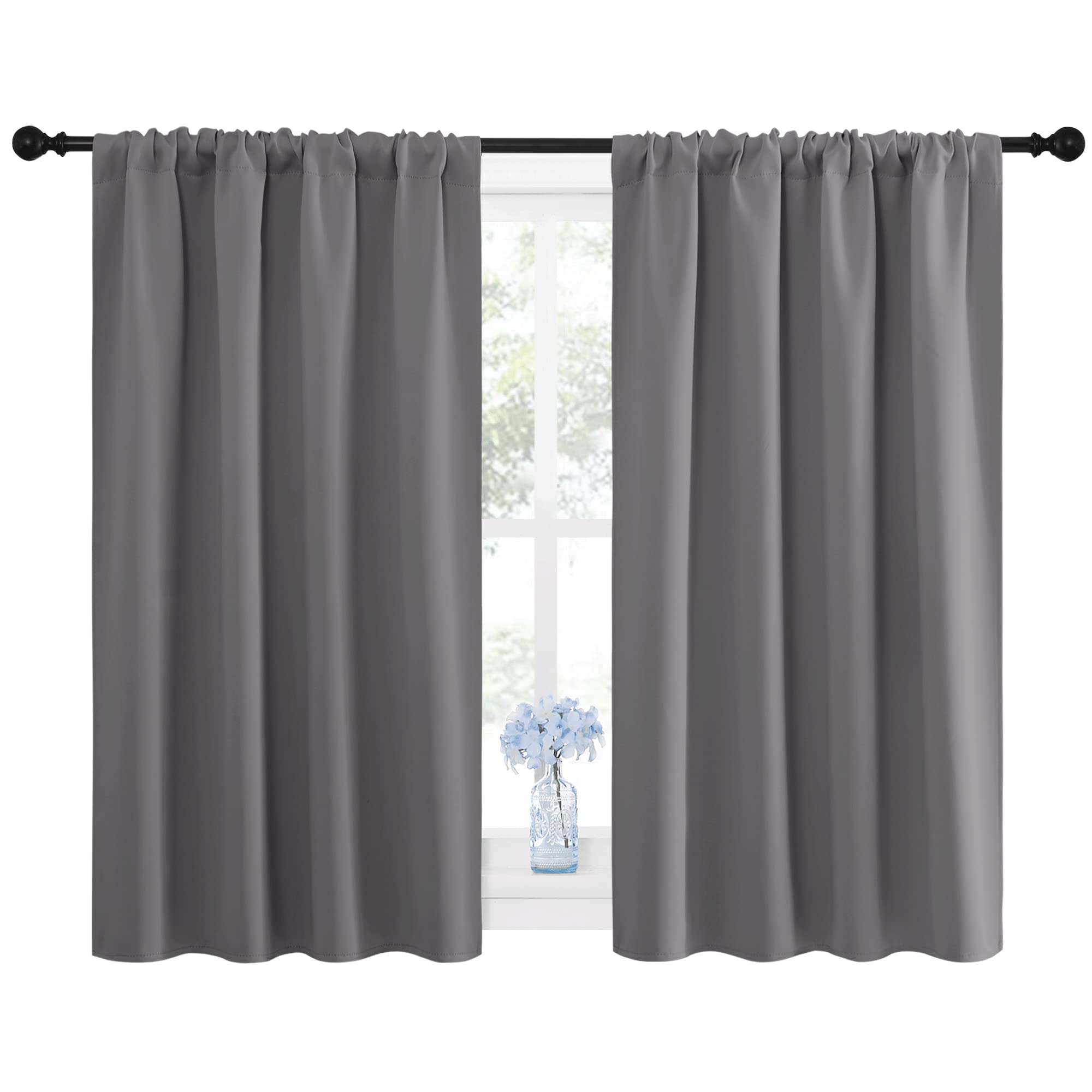 NICETOWN Blackout Curtains 45 Inches Long Thermal Insulated for Bedroom, Room Darkening Window Curtains 2 Panels for Kitchen, Short Drapes Privacy Rod Pocket for Closet/Bunk Bed (W42 x L45, Grey)