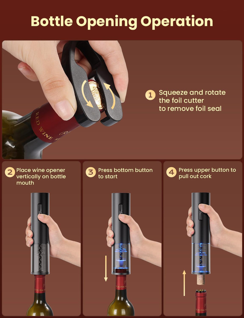 GHB Wine Opener Electric Wine Bottle Opener Rechargeable Cordless, Automatic Corkscrew Wine Opener for Home Kitchen Party Bar Gifts for Men