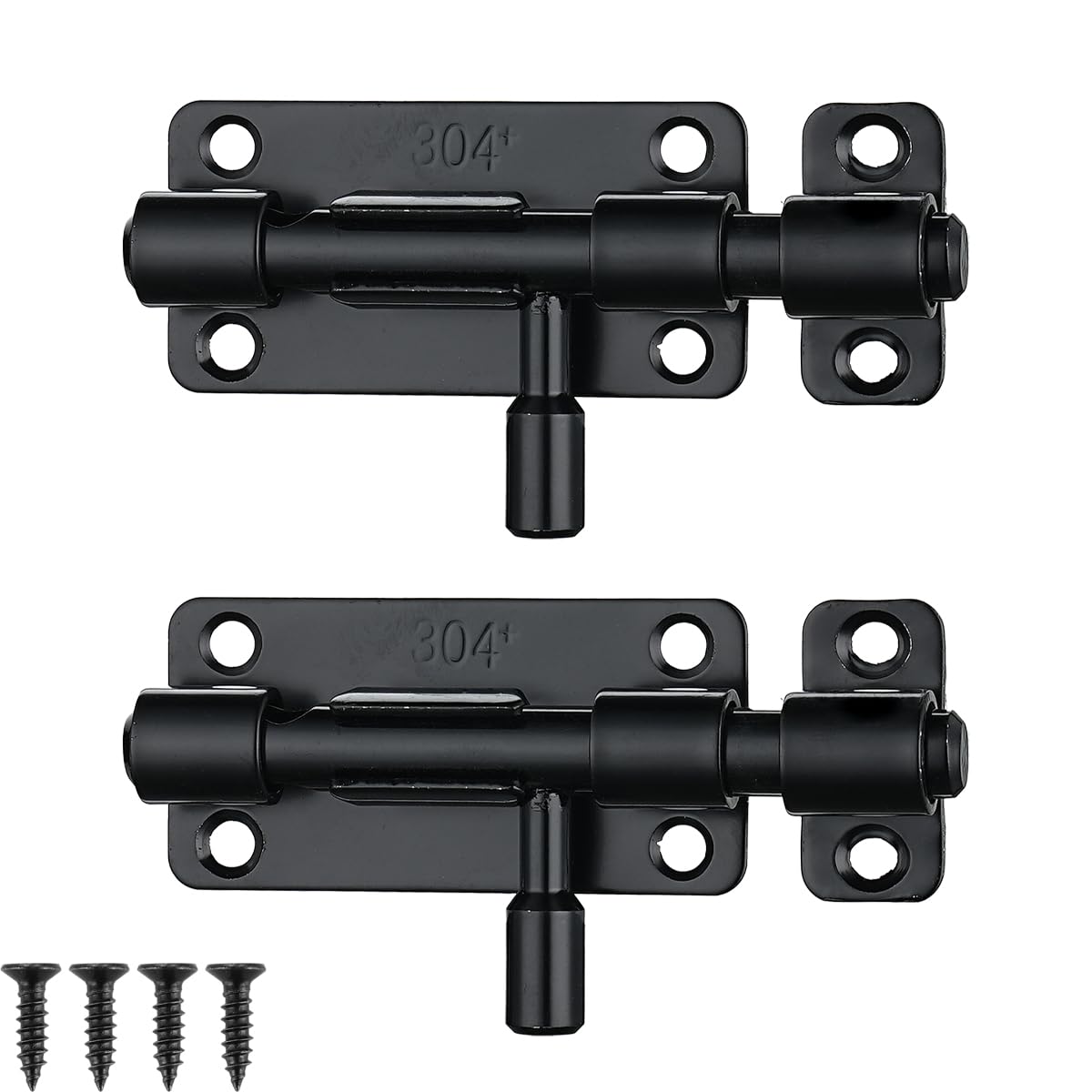 JQK Door Security Slide Latch Lock Barrel Bolt, 304 Stainless Steel Sliding Gate Latches Thickened 1.4mm with Padlock Hole, Black, 2 Pack HBB120-BK-P2