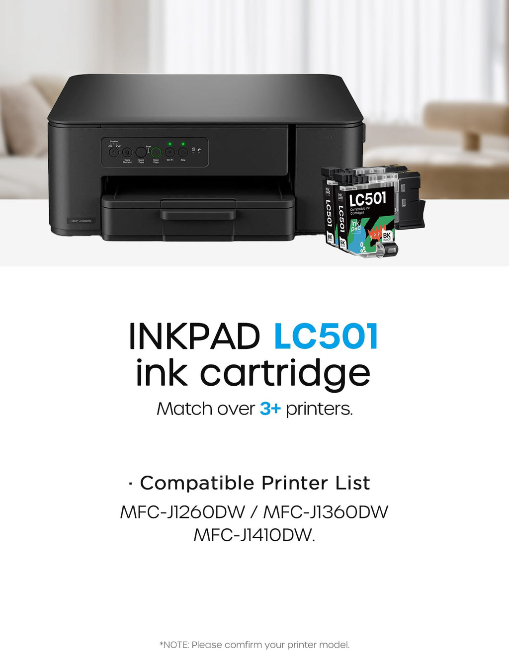 Compatible with LC501 High Yield Ink Cartridges Compatible for Brother LC 501 Work for Brother MFC-J1360DW, MFC-J1410DW, MFC-J1260DW Printer 2 Pack, Black