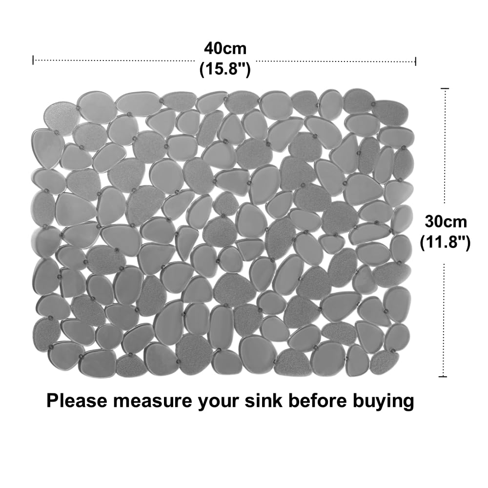 VELOVYO Kitchen Sink Mats, Sink Protector Mats, Adjustable Pebble, Grey, 2 Packs