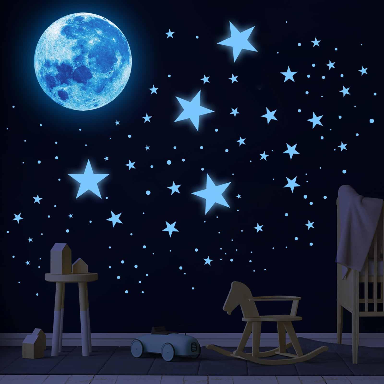 1138Pcs Glow in The Dark Stars, Glow in The Dark Moon for Ceiling Planets Space Wall Stickers Solar System Galaxy Wall Decals for Kids Boys Bedroom Living Room Decoration -Blue