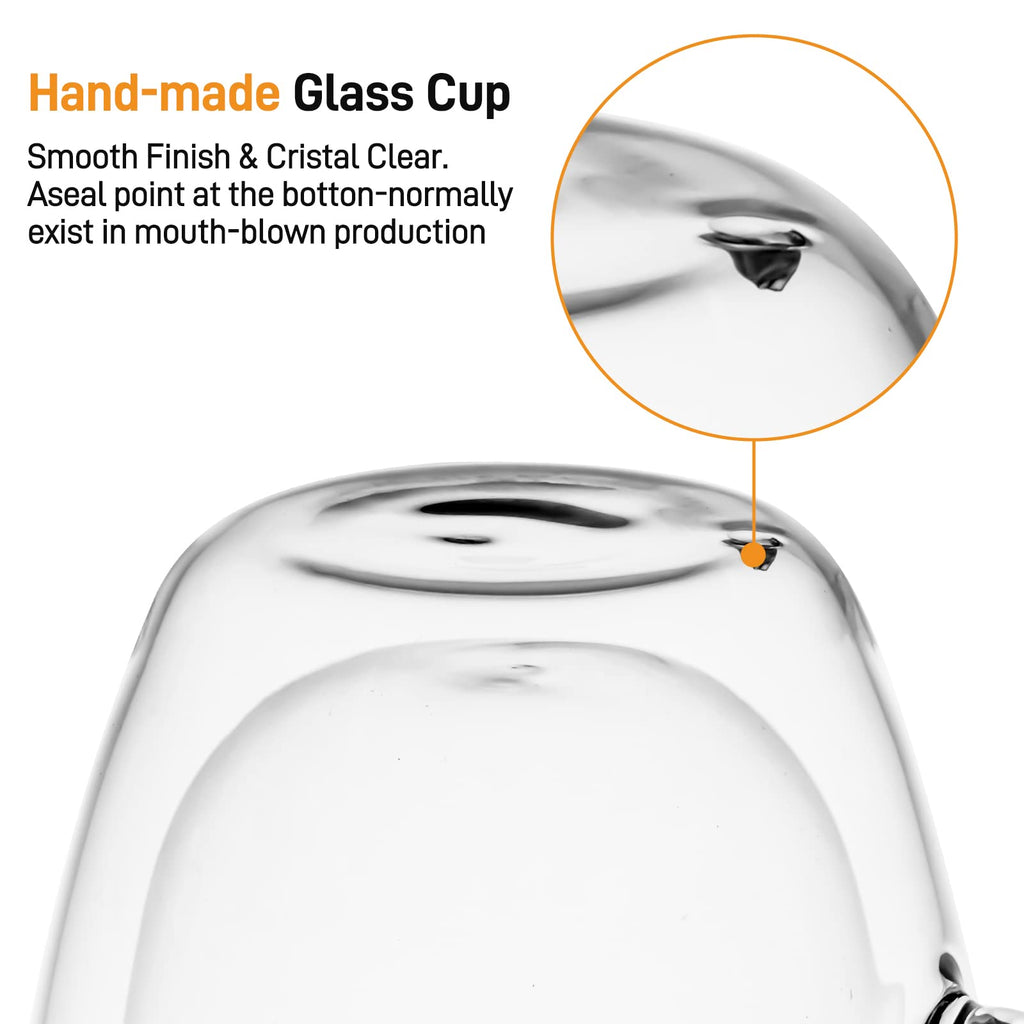 Dyserbuy 4 Pack Cappuccino Glass Mugs, Double Wall Insulated Glass Coffee Mugs with Handle, Drinking Glasses Cups, Perfect for Cappuccino, Latte, Espresso, Tea, Juice, Beverage (250ml/ 8.5oz)