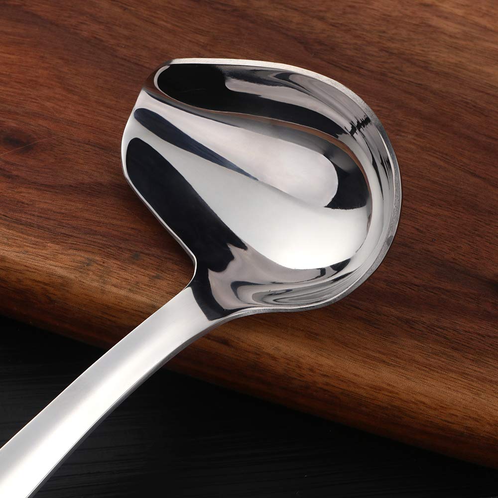 QOBIMOON Stainless Steel Kitchen Utensil Set, 8-Piece One-Piece Solid Metal Cooking Tools with Hanging Holes - Includes Ladle, Slotted Spoon, Turner, Spatula, Masher - Dishwasher Safe