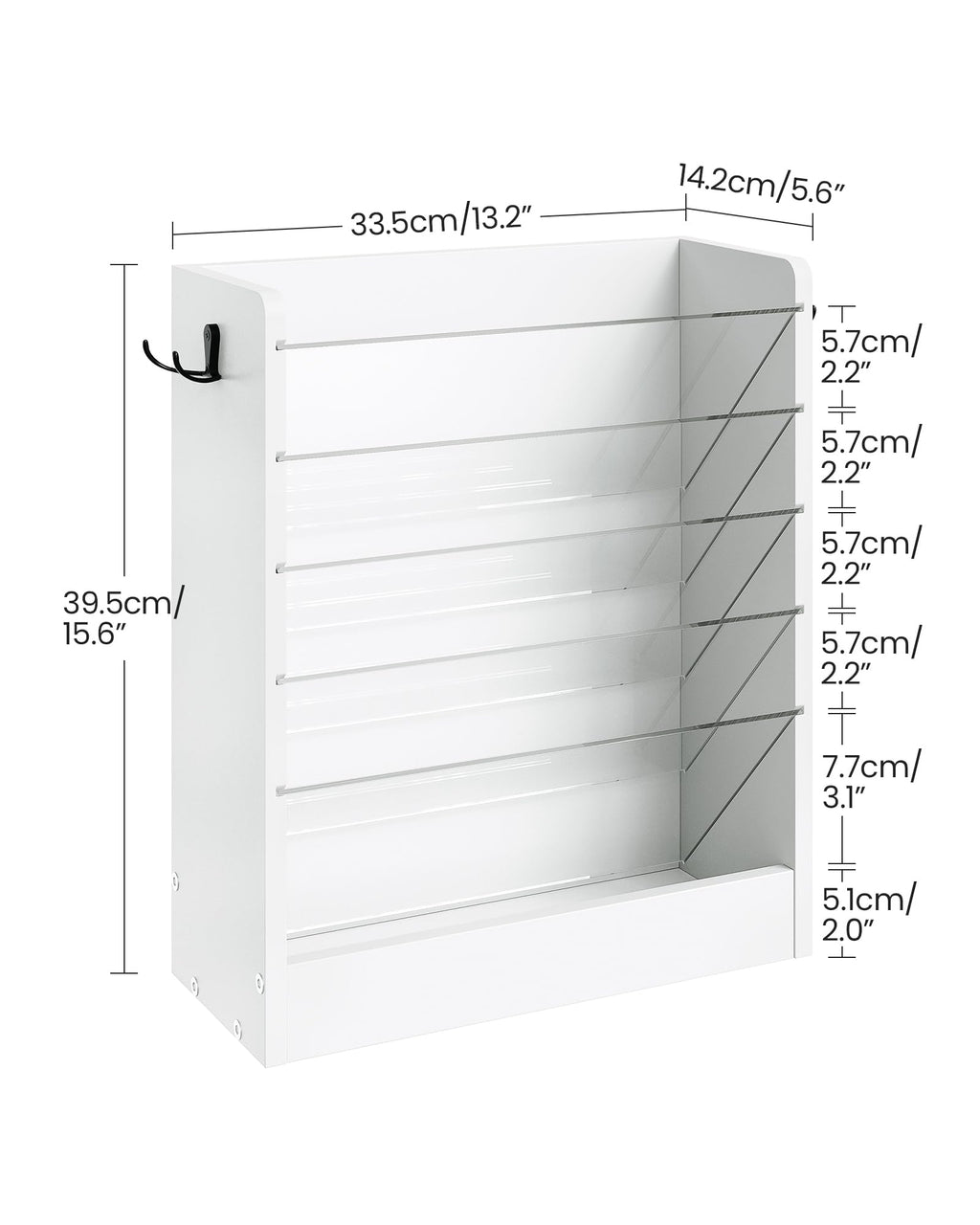 CHOEZON Wall File Holder, 6-Tier File Organizer, Office Supplies Storage Rack, Versatile Desktop Organizer, with Detachable Shelves, with Side Hooks, for Living Room, Study, Home Office, White MWJ02WB