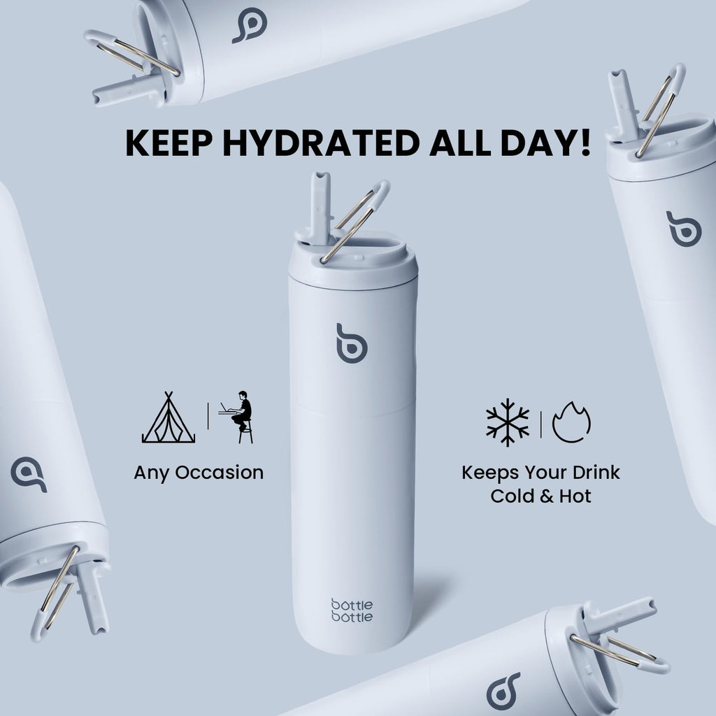 Bottle Bottle Insulated Water Bottle 24oz with Straw Lid and Handle for Sports Travel Gym Stainless Steel Water Bottles Double-Wall Vacuum Metal Bottles Leak Proof BPA-Free (Light Blue)