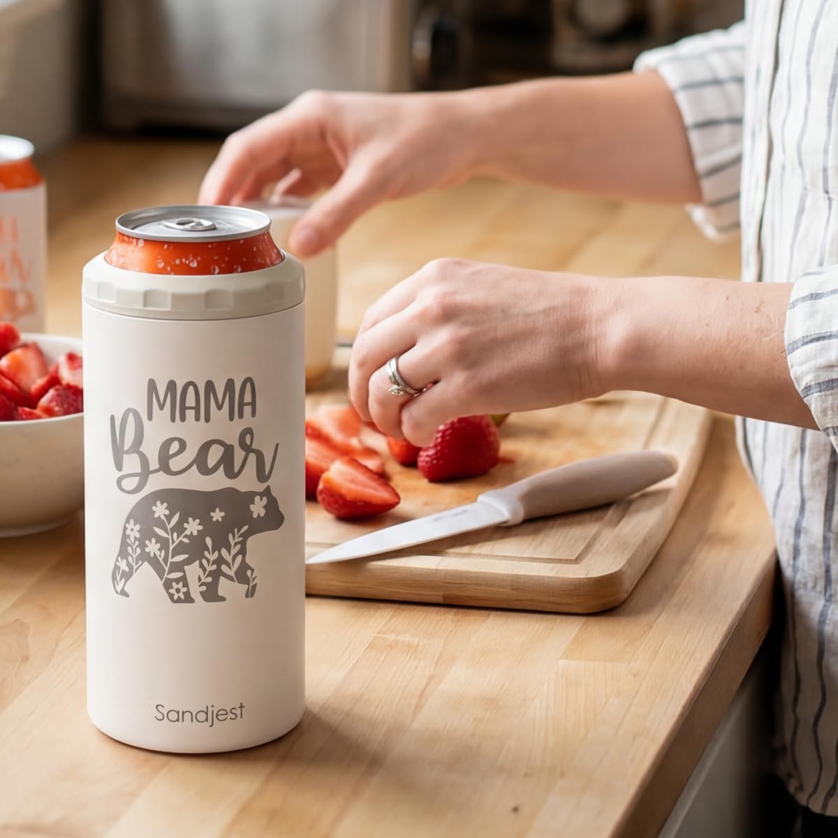 Mama Bear Holder Can Cooler 12oz - Travel Mug Cup - Stainless Steel Insulated for Mom Women - Tumbler Cans Koozie, Gift for Summer Vacation, Christmas, Birthday, Mother's Day