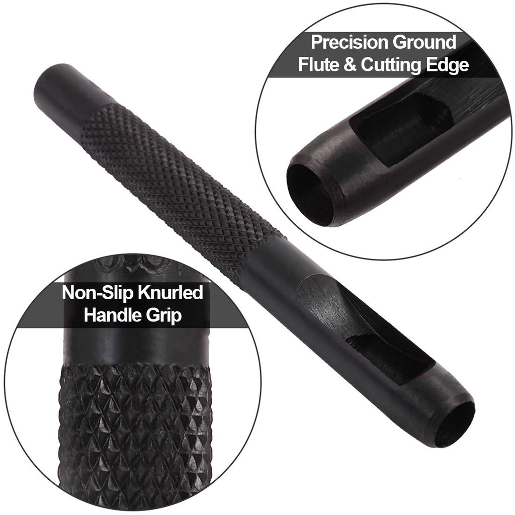 Spurtar Hollow Punch Set 12 Pieces 1/8"- 3/4"(3-19mm) Heavy Duty Carbon Steel Round Leather Hole Tool Leather Punch Set Kit for Watch Cloth Belt Gaskets with Storage Bag (Black)