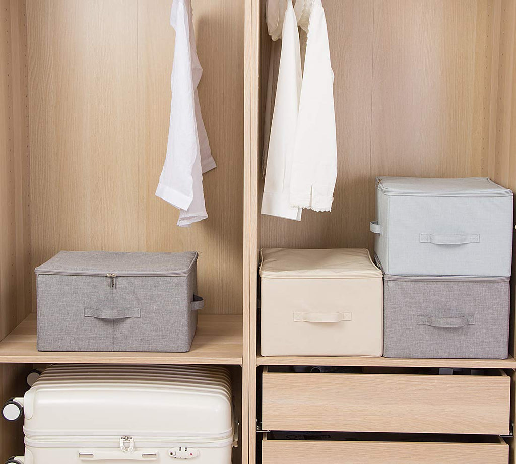 Dust proof Attic Shelf Clothes Storage Boxes with Zip Lid, Breathable Collasible Bins for Seasonal Garment Organizer, Light Gray, 2 pcs