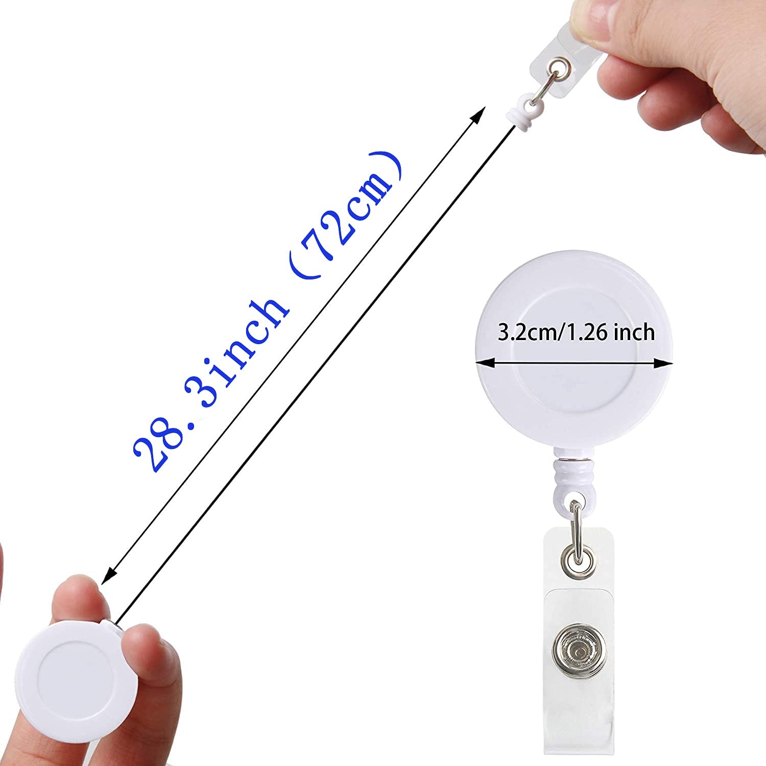 JANYUN 50 Pcs Retractable Badge Reel Clips Holder for Hanging ID Card Key Chain (White)
