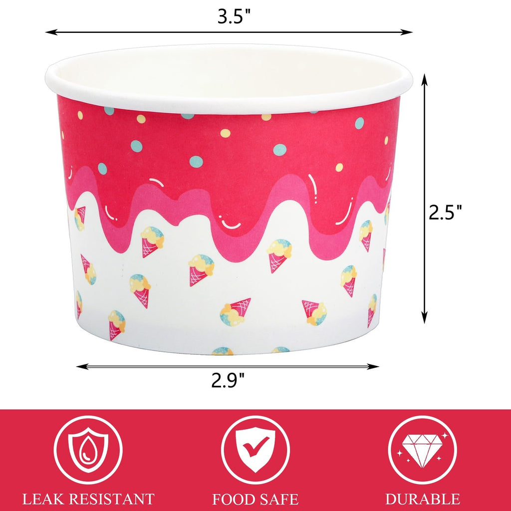 Lawei 100 Pack Ice Cream Cups, 8 Oz Disposable Paper Ice Cream Sundae Bowls for Cold and Hot Foods, Party Supplies Treat Cups dessert bowls for Ice Cream, Sundae, Frozen, Yogurt, Soup, Snack, 4 Colors