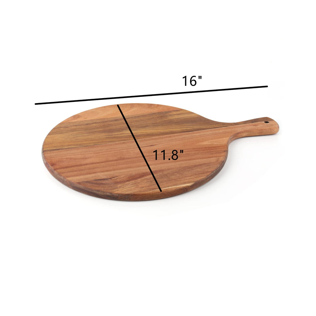 Dicunoy Acacia Wood Pizza Peel, 12" Wooden Cutting Board, Round Charcuterie Board with Handle, Wooden Pizza Paddle, Cheese Paddle Fruit Chopping Board Tray for Bread, Vegetables, RV, Camping